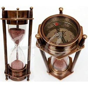 Thorinstruments (With Device) - 5 Reloj De Arena De Latón Decorativo Con Brújula De Latón Marítimo Antiguo