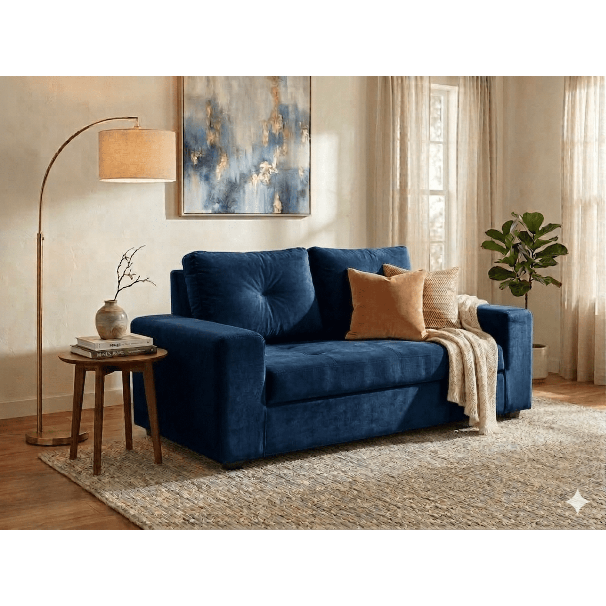 Deco Outlet - Sofa Praga 2 Cuerpos Felpa Azul
