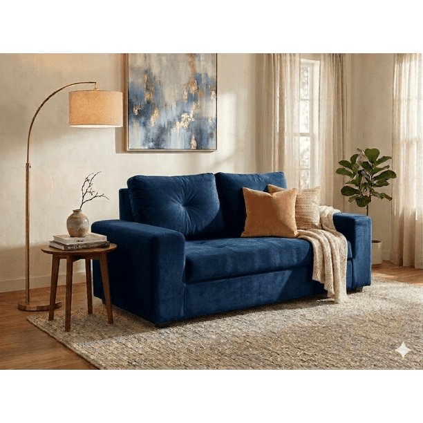 Sofa Praga 2 Cuerpos Felpa Azul