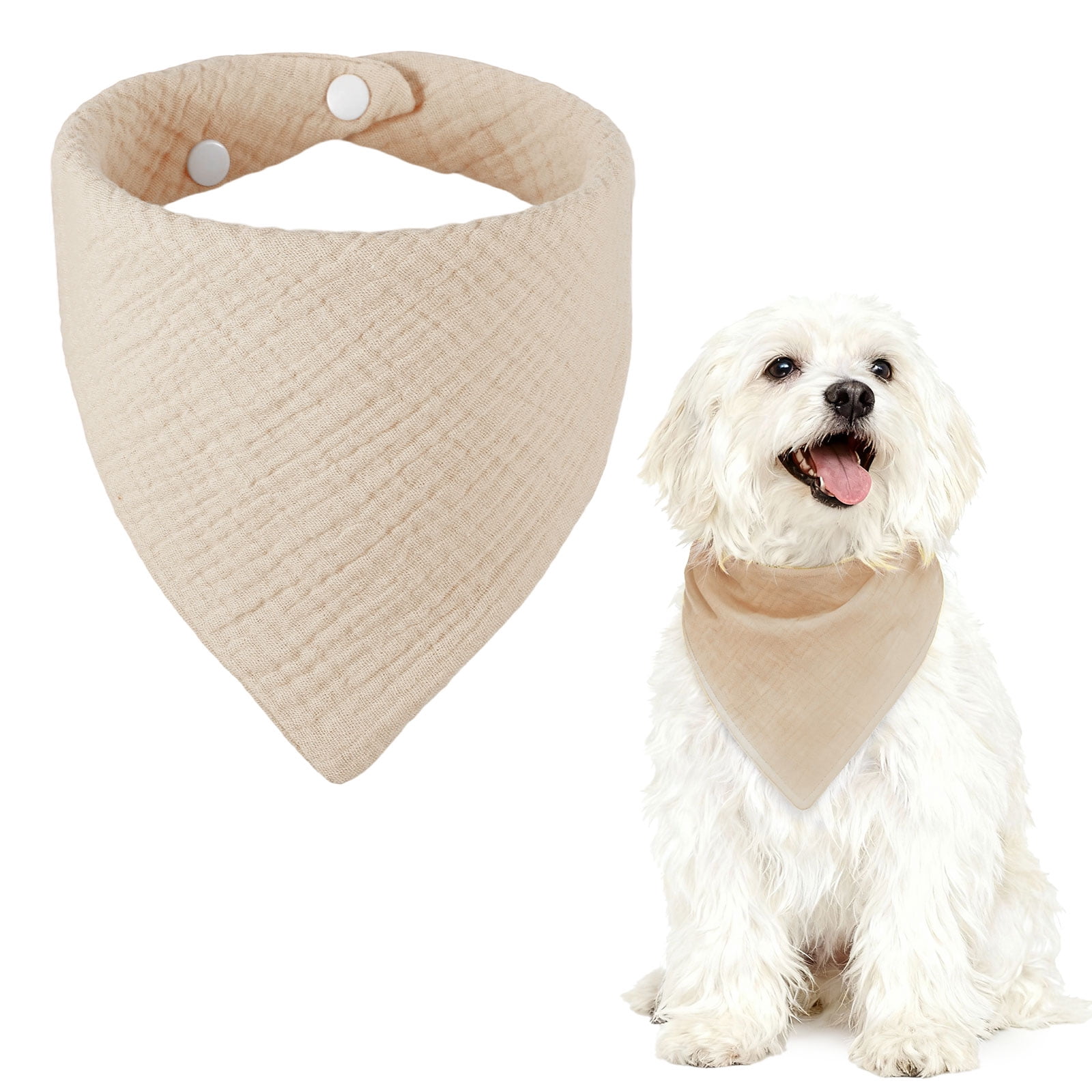 Uxcell Bandanas Triangulares para Perros con Botón, Suave Bufanda para Mascotas Cómoda Babero Triangular Lavable Ajustable (Tela, Marrón Claro) para Cachorros Pequeños y Medianos