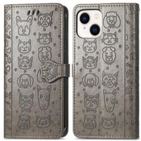 Funda Cartera Foxdock Para Iphone 14 Plus , Flip Pu Con Relieve De Gatos Y Perros, Tarjetero Y Soporte