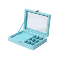 Magideal - Caja De Joyería Con Soporte Para Pendientes Y Anillos, Expositor Portátil De Terciopelo, Compartimentos Extraíbles Con Cubierta, Bandeja Para Joyería, Azul