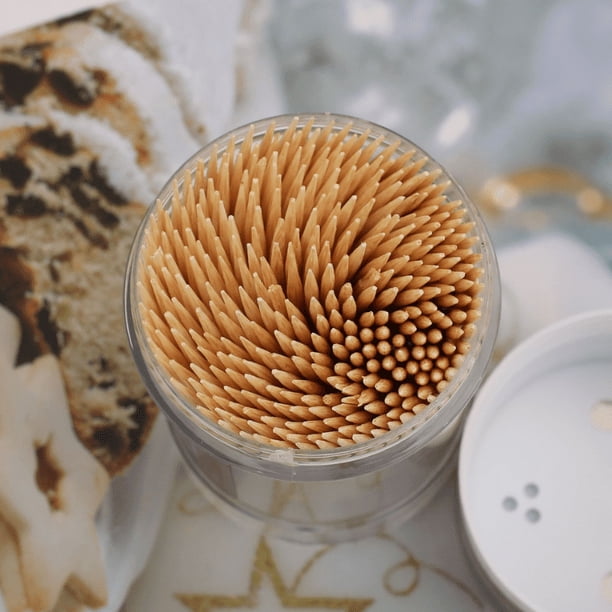 300 pcs Sturdy Bamboo Toothpicks with Reusable Holder - Perfect for Cocktails, Appetizers, and More!