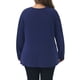 thumbnail image 3 of Top de talla grande para mujer de manga larga con cuello redondo, camisas plisadas de ajuste holgado, túnicas 1X azul marino, 3 of 6
