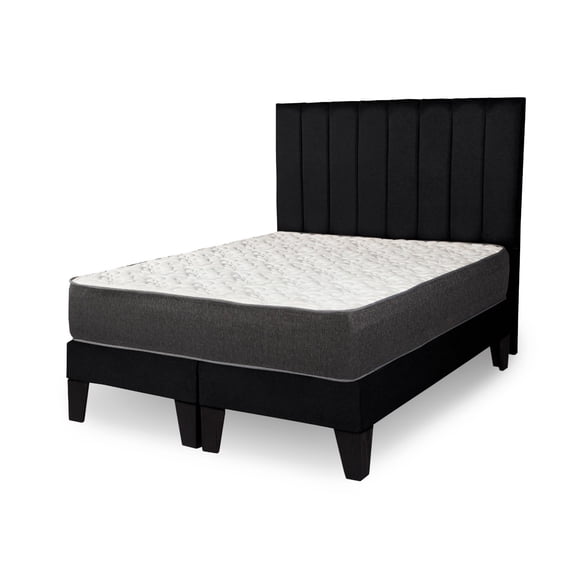 Cama King size completa Base americana + colchón de resortes + respaldo barras negro