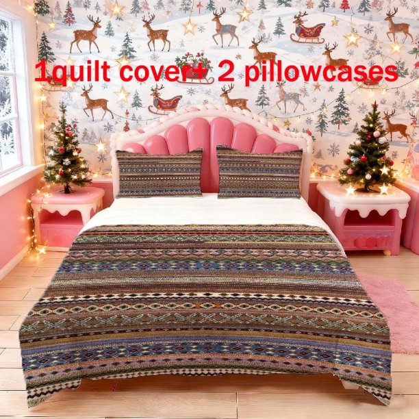 3pcs Handwoven Ethnic Rug Print Bedding Set Duvet Cover and Pillowcases