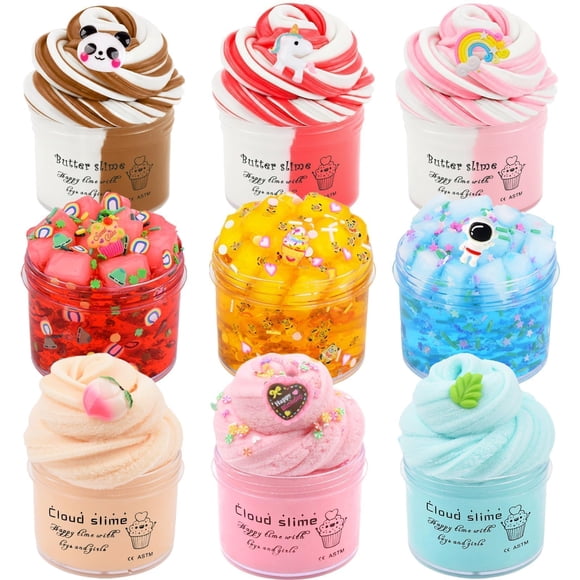 Kit de slime FYJIEKRIGOK de 9 unidades, 60 ml, juguete DIY no pegajoso