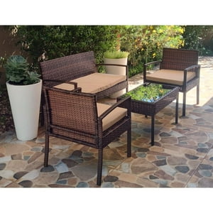 Velazio - Juego De Living Terraza Doral 4 Personas Cojines Impermeables, Símil Ratan