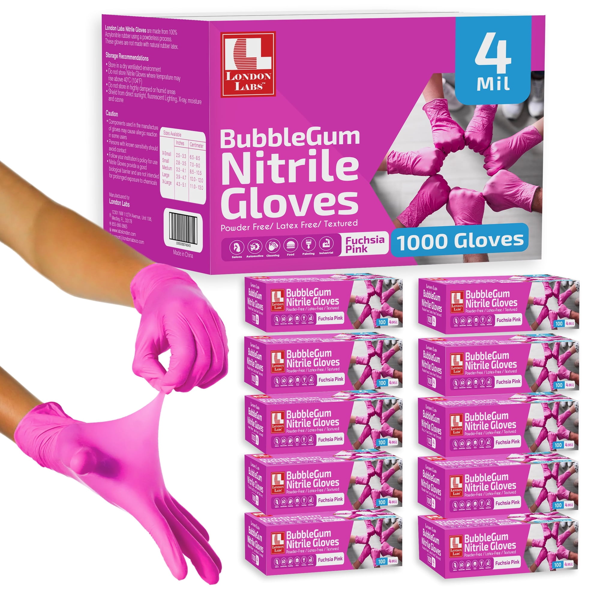 Guantes Protectores London Labs Bubblegum De Nitrilo De 4 Mil, Rosa