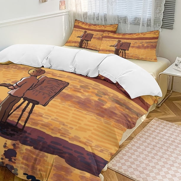 Oil Painting Style 3-Piece Twin Bed Set - Includes 1 Single Comforter And 2 Pillowcases Bedding - Fade Resistant Microfiber - Oil Painting Style