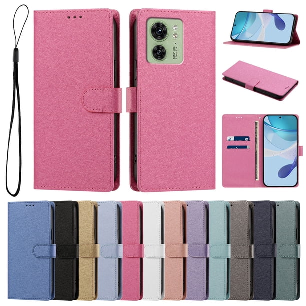 Funda Cartera de PU para Motorola Edge 40 con Tarjetas, Rojo Rosa
