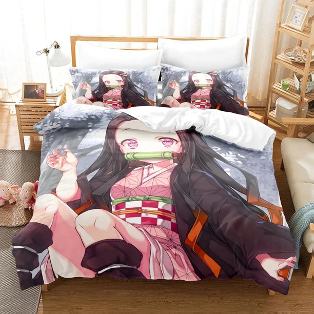 Nezuko Kamado Bedding Set Anime Demon Slayer Duvet Cover Comforter Bed Linen Single Twin Full Size Kids Girl Boys Gift Bed Sheets