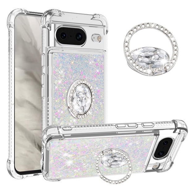Funda Para Google Pixel 8 Con Brillo Líquido, Protección Completa Y Soporte De Anillo Giratorio