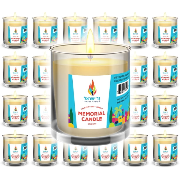 Vaso de vidrio Yahrzeit Memorial Candle, 24 horas, 26 horas de combustión (paquete de 12)