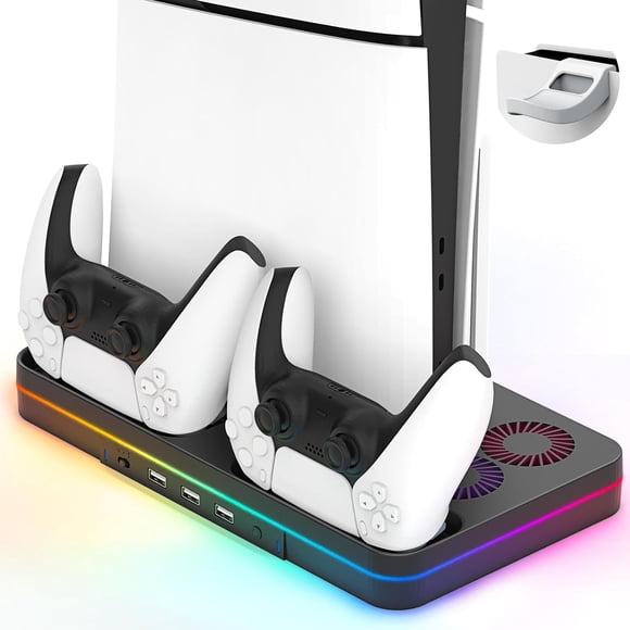 Estación de Enfriamiento para Consola PS5 Slim, con 2 Ventiladores de Enfriamiento y Soporte de Carga para 2 Controladores, Luz RGB y Soporte para Auriculares para PS5 Slim Edición Disc & Digital
