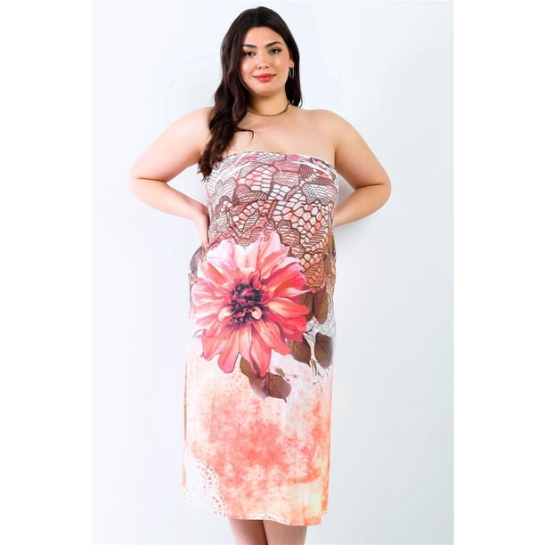 Vestido Midi sin Mangas con Estampado de Flores de Melocotón Talla 3XL