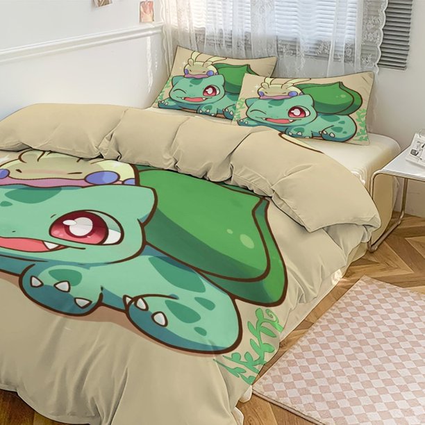 Bulb_asaur Print Bedding Set Pattern Duvet Cove Set 3 Pieces 1 Quilt Cover And 2 Pillowcases for Women Men Teens