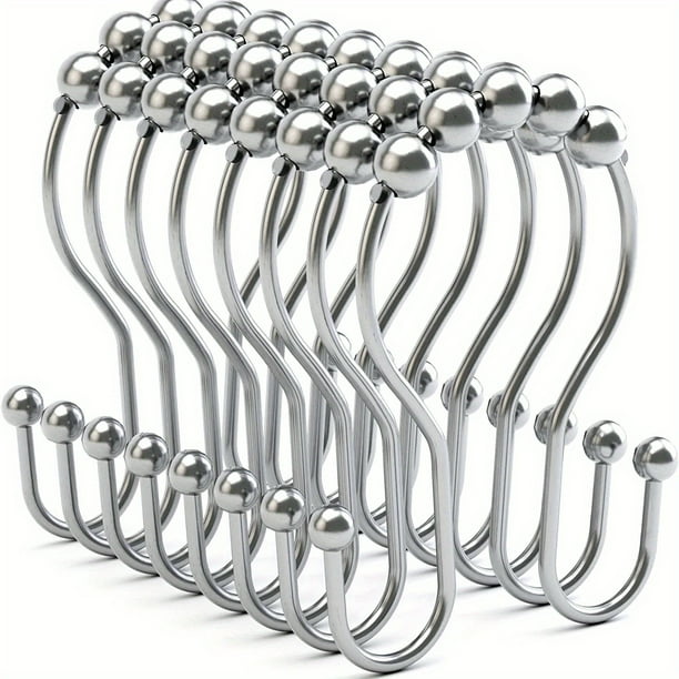 12pcs, Rustproof Stainless Steel S Shape Shower Curtain Hooks Rings, Shower Curtain Rings Hooks For Bathroom Shower Rod Curtains, Bathroom Accessories