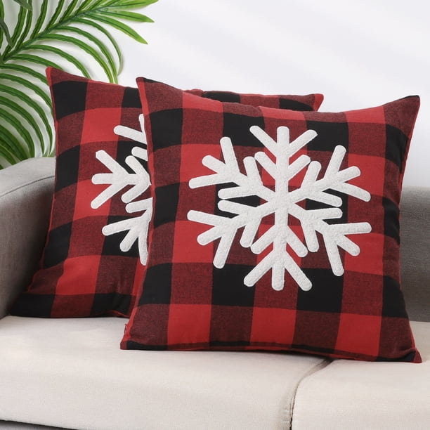 REGALWOVEN Paquete de 2 Fundas de Cojín con Estampado de Cuadros, Fundas de Cojín Decorativas de Estilo Rústico con Copo de Nieve 18' x 18'