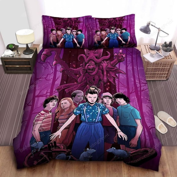Stranger Things Eleven Protecting Friends Illustration Quilt Duvet Cover Set3-Piece Bedding Set