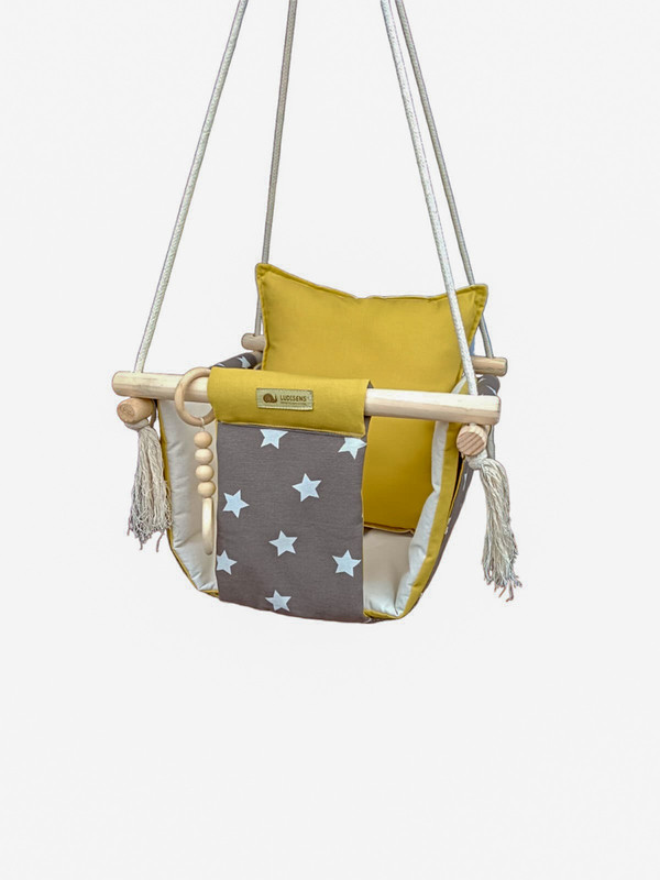 Ludisens - Columpio Ergonómico De Algodón, Modelo Colcha Estrella Amarilla Hasta 35 Kilos