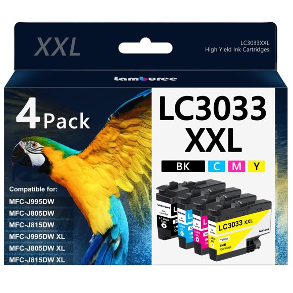 Cartuchos de tinta Lamburee LC3033XXL, paquete de 4, alto rendimiento