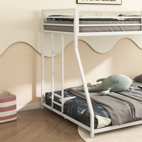 M&Ms - Same As B083P160614 Adam Sturdy Twin Over Full Bunk Bed Metal White For Kids And Adult, Low Profile And Easy Climbing With Stable Ladder