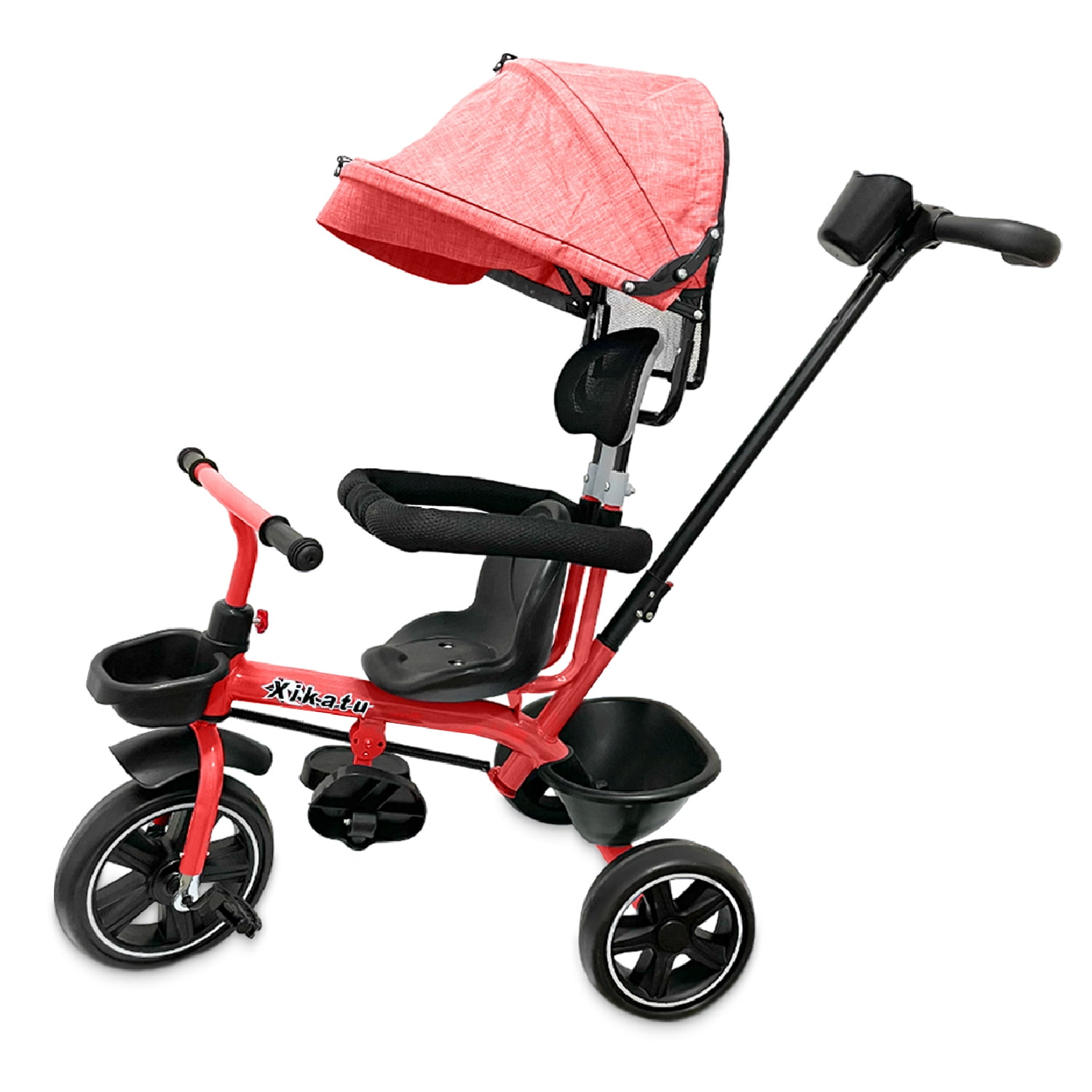 Mundo Online - Triciclo Coche Infantil 5 En 1 Toldo Mango Direccional Rojo