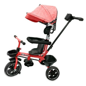 Mundo Online - Triciclo Coche Infantil 5 En 1 Toldo Mango Direccional Rojo