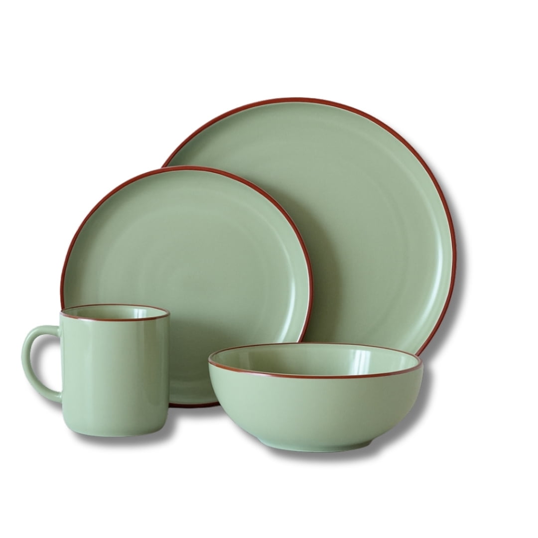 Decoexpress - Juego De Loza 16 Piezas Vajilla Cerámica Borde Coffee