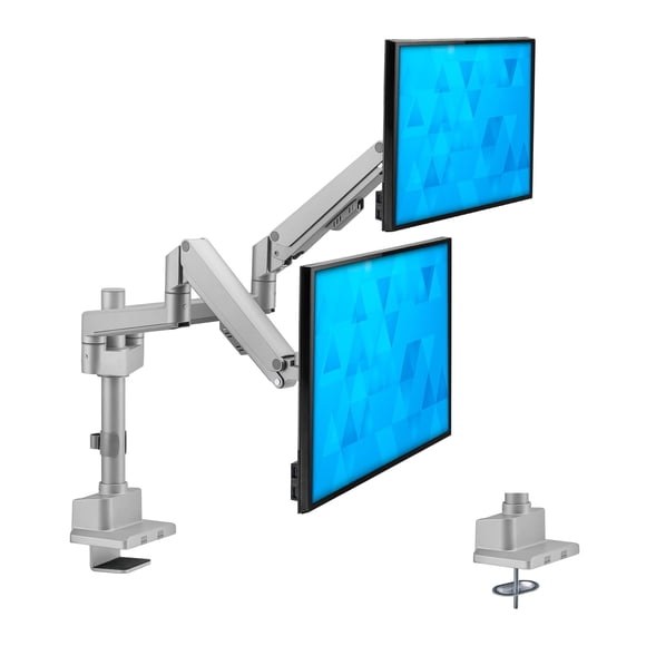 Soporte doble para monitor Mount-It! de movimiento completo con resorte de gas, color plata