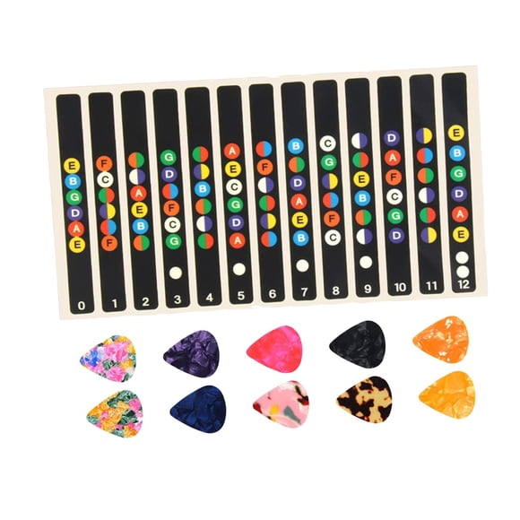 2 Pegatinas para Notas de Guitarra, Pegatinas para de Diapasón con 10 Púas de Guitarra, Pegatinas para Diapasón de Guitarra para Guitarras Elé