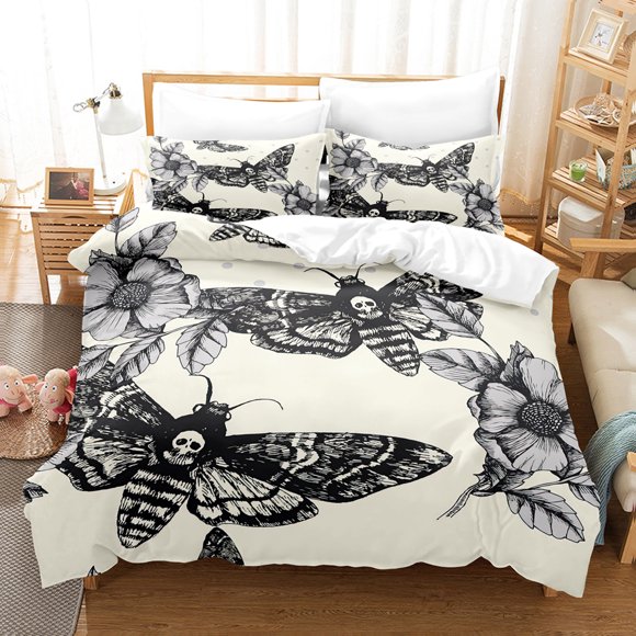 Skull Moth Bedding Set Single Double Size Cool Home Decor For Boys Adults Fashion Soft Bed Linen Gothic Wind Duvet Cover Set