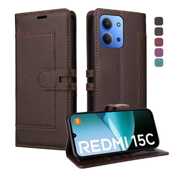 Premium Wallet Case for Xiaomi Redmi 15C with Card Slots & Kickstand, Flip Cover Brown