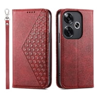 Funda Flip Foxdock Para Xiaomi Poco F6 5G , Estilo Billetera Con Diseño Rombo, Correa De Mano Y Soporte, Uso Diario