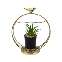 Fliperex - Figura Decorativa Candelabro Pajarito Dorado Con Mini Planta