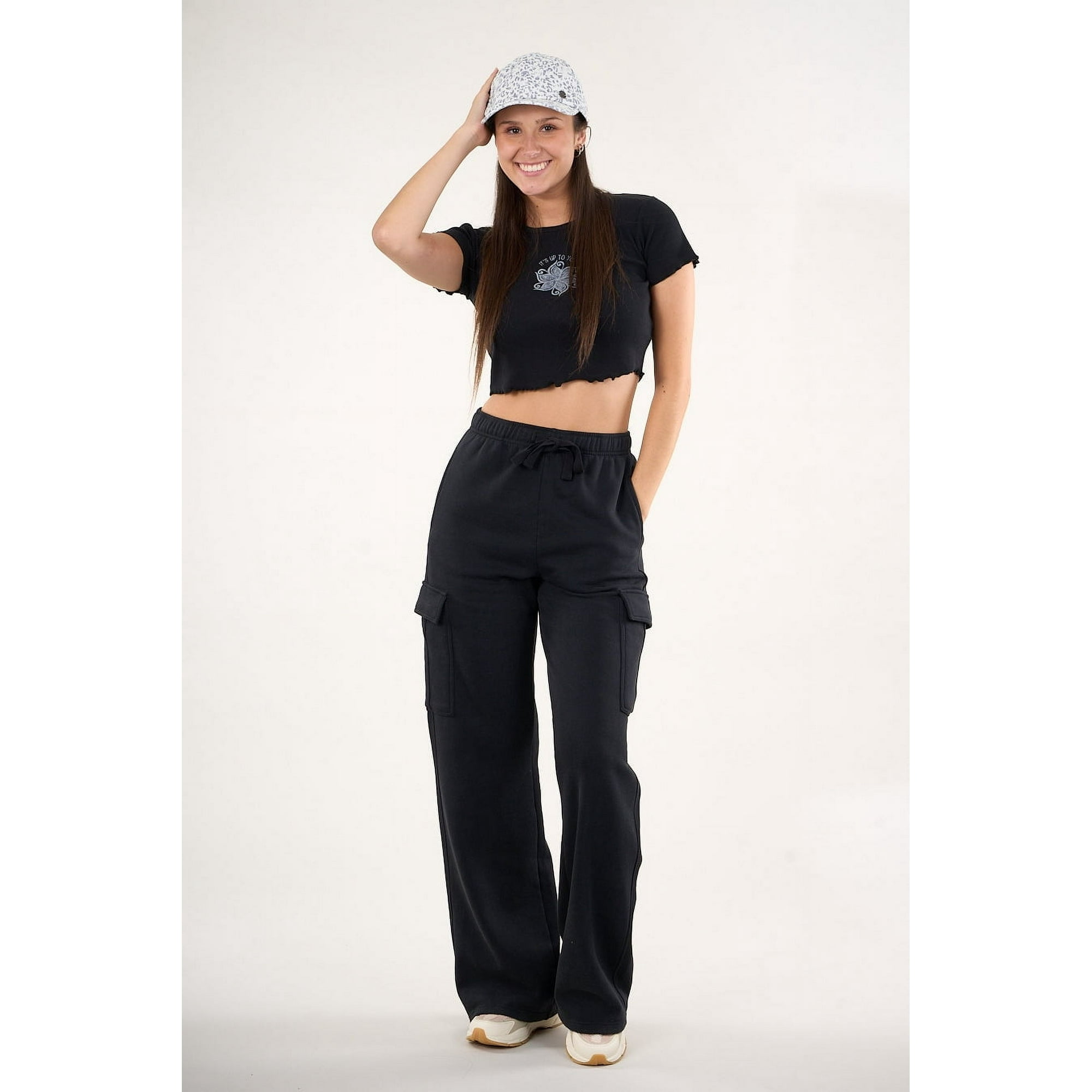 Polemic - Pantalon Franela Cargo Wide Leg Negro Vw4726 Mujer