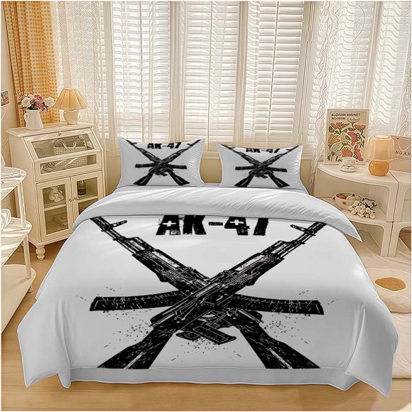 3pcs AK Cross Gun Emblem Pattern Set Soft and Comfortable Bedding Set Suitable for All Seasons