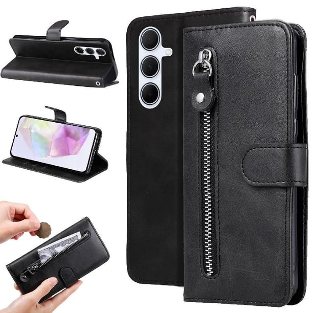 Funda con Cremallera para Samsung Galaxy A36 5G, Carcasa Cartera de Cuero PU con Soporte y Tarjetero