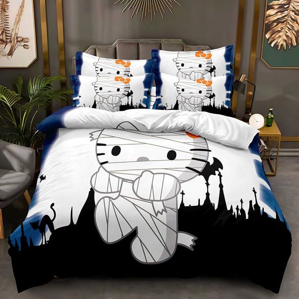 Hello_Kitty 3 Pcs Comforter Set with 2 Pillowcases,Halloween Christmas Hello_Kitty Bedding Set Sheet Set for Kids Adults,All Season Lightweight