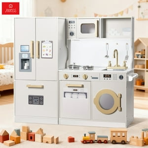 Anikids - Cocina De Juguete Infantil De Madera Extra Grande 100X89Cm Crema