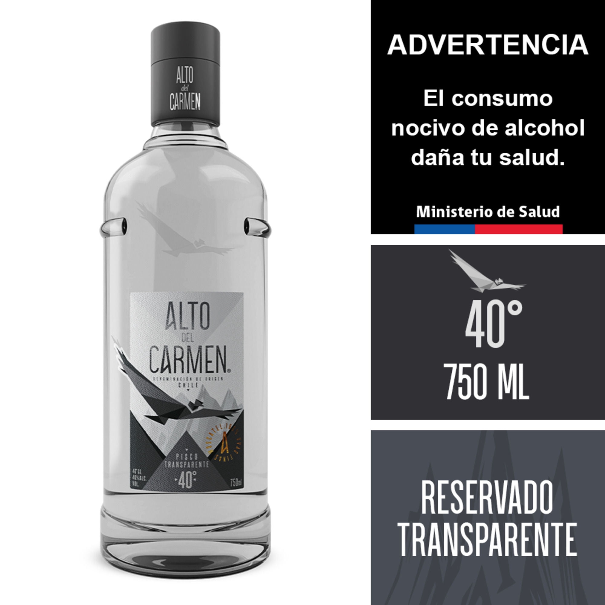 Pisco Reservado Transparente 40° Botella 750 ml Alto Del Carmen