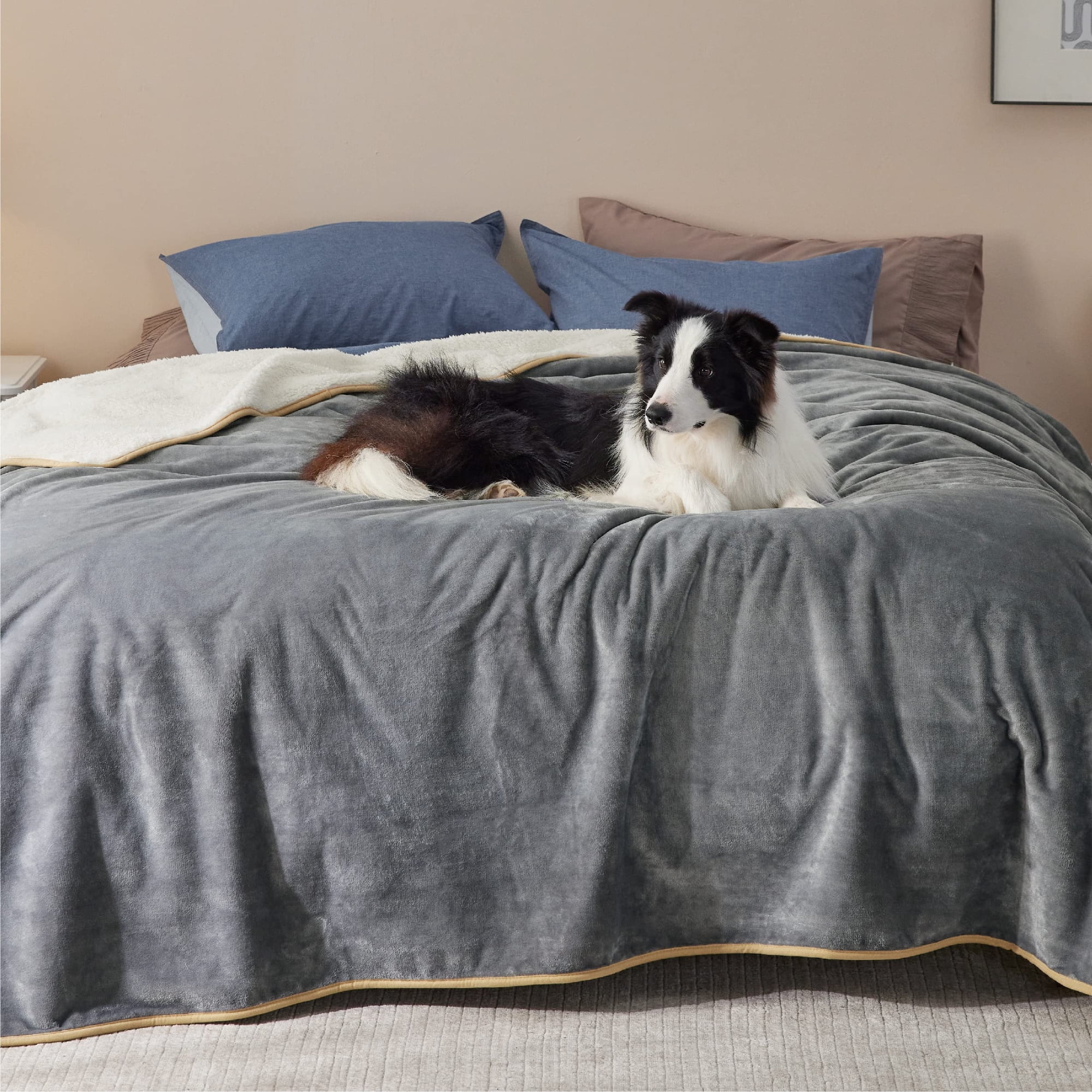 Bedsure - Manta Impermeable Para Cama, Forro Polar Sherpa, Color Gris, 90 X 220 Cm