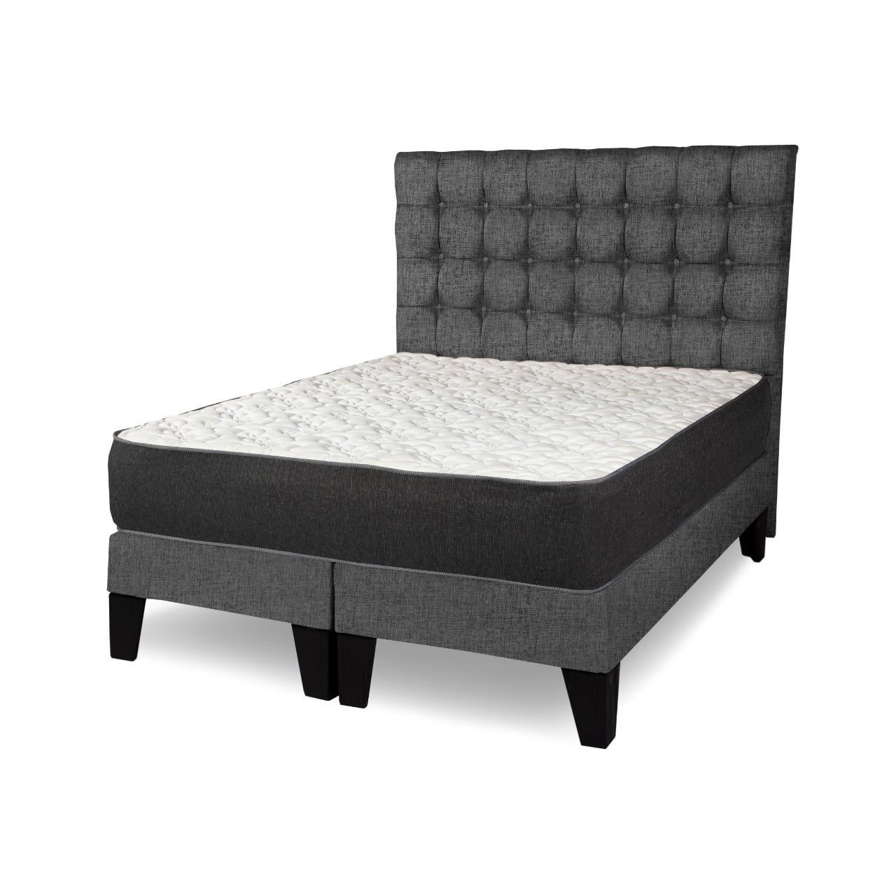 M Sole - Cama King Size Completa Base Americana + Colchón De Resortes + Respaldo Cuadros Grafito