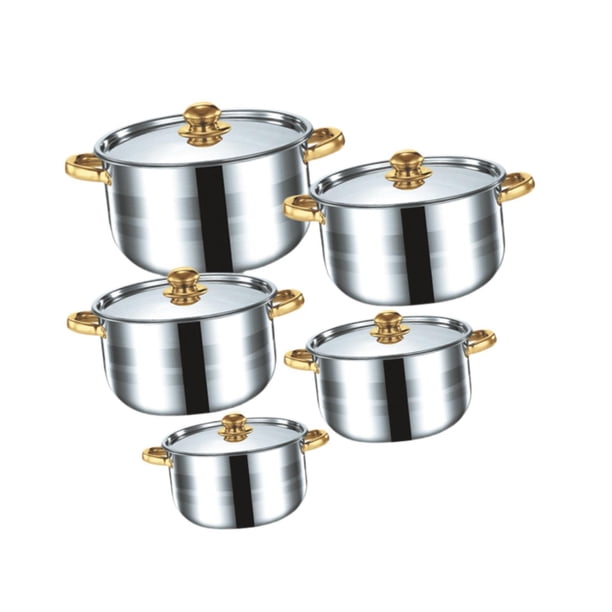 Juego de ollas para sopa de 5 piezas, olla para Fideos fácil de limpiar con tapa, juego de utensilios de cocina, olla de inducción para restaurante y Manijas de oro