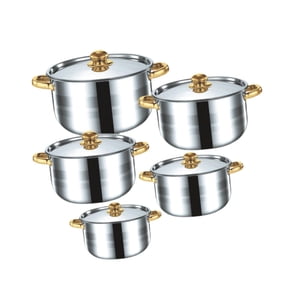 Magideal - Juego De Ollas Para Sopa De 5 Piezas, Olla Para Fideos Fácil De Limpiar Con Tapa, Juego De Utensilios De Cocina, Olla De Inducción Para Restaurante Y Manijas De Oro