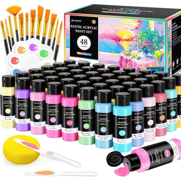Set Pintura Acralica POPYOLA 48 Colores Pastel 64 Piezas Pinceles