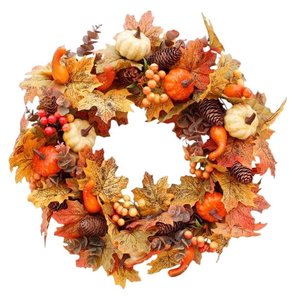 Cosecha Colgante De Corona De Calabaza De Otoño De 40 Cm Para Acción De Gracias De Granja Interior