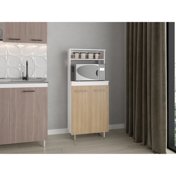 Mueble Microondas Sedona 140X60X35,3 Cm Blanco Mqz Y Fresno Europeo