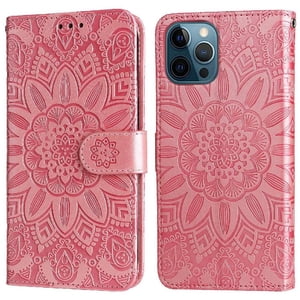 Funda Tipo Cartera Foxdock Para Iphone 12 Pro Max , Diseño Girasol En Relieve, Cuero Pu, Cierre Magnético, Soporte Y Tarjetero